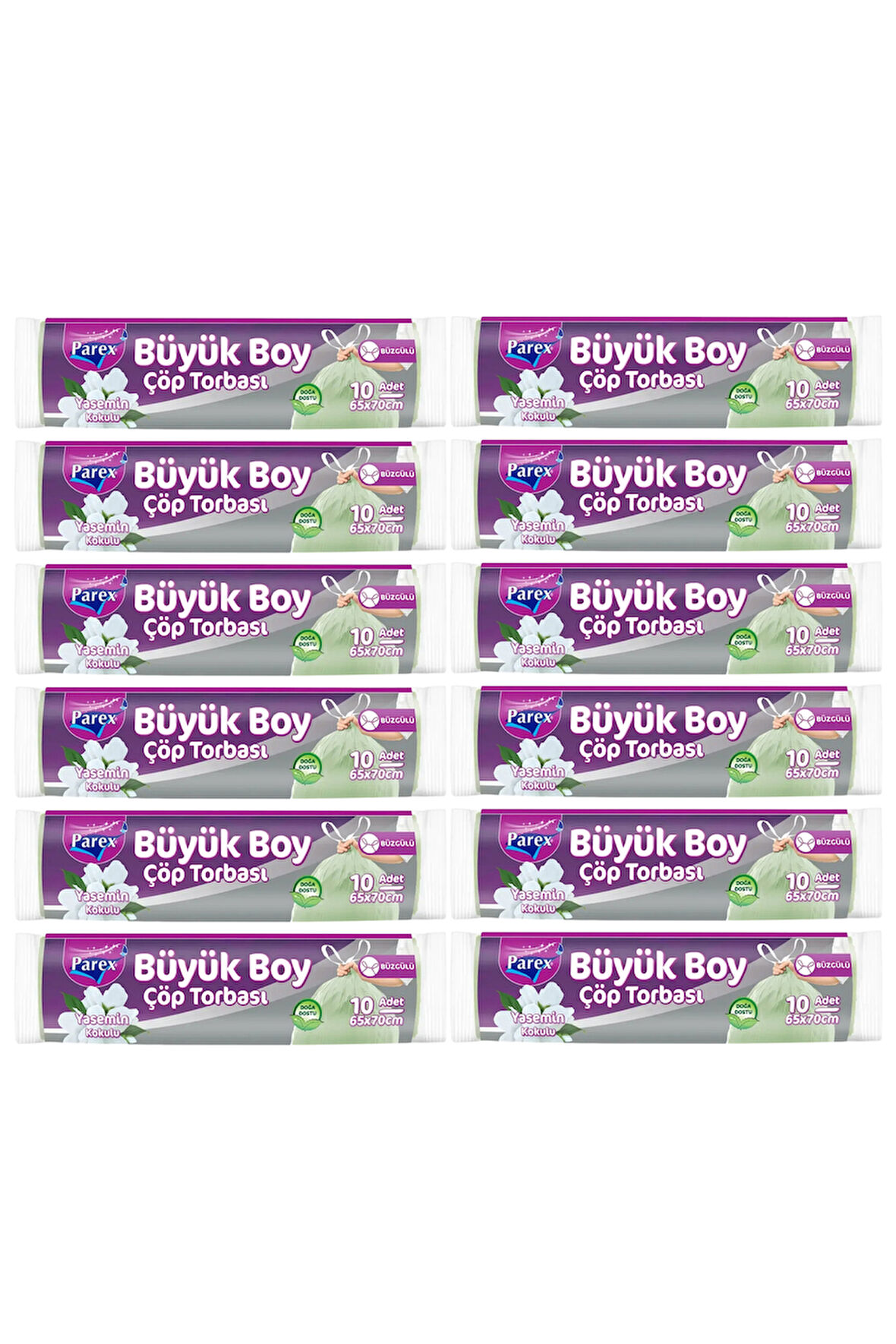 Büzgülü 10'lu Çöp Torbası Yasemin Kokulu Büyük Boy 65 x 70 cm Onikili Paket