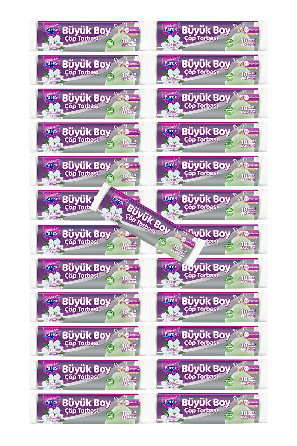 Büzgülü 10'lu Çöp Torbası Yasemin Kokulu Büyük Boy 65 x 70 cm 25 Paket