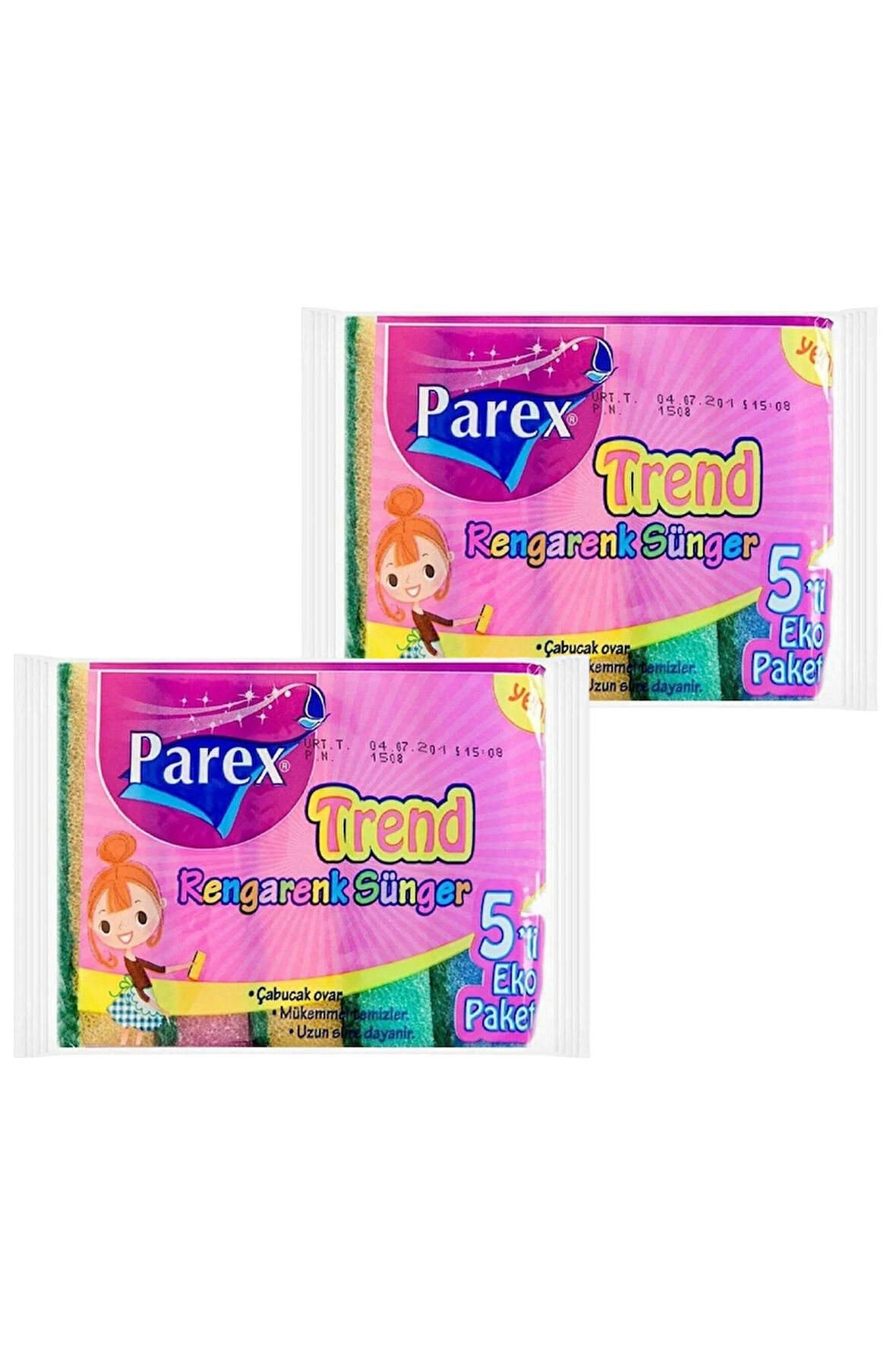 Rengarenk 5'li Düz Sünger İkili Paket