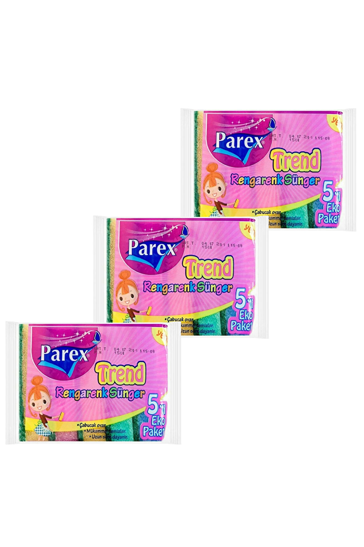 Rengarenk 5'li Düz Sünger Üçlü Paket