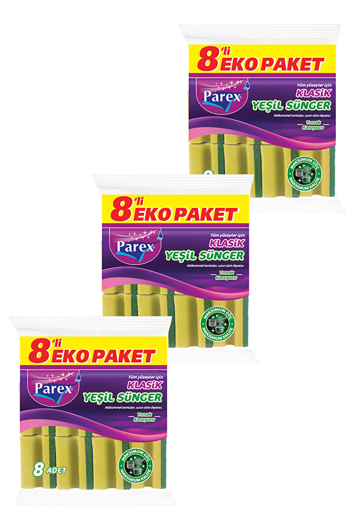 Klasik Oluklu 8'li Yeşil Sünger Üçlü Paket