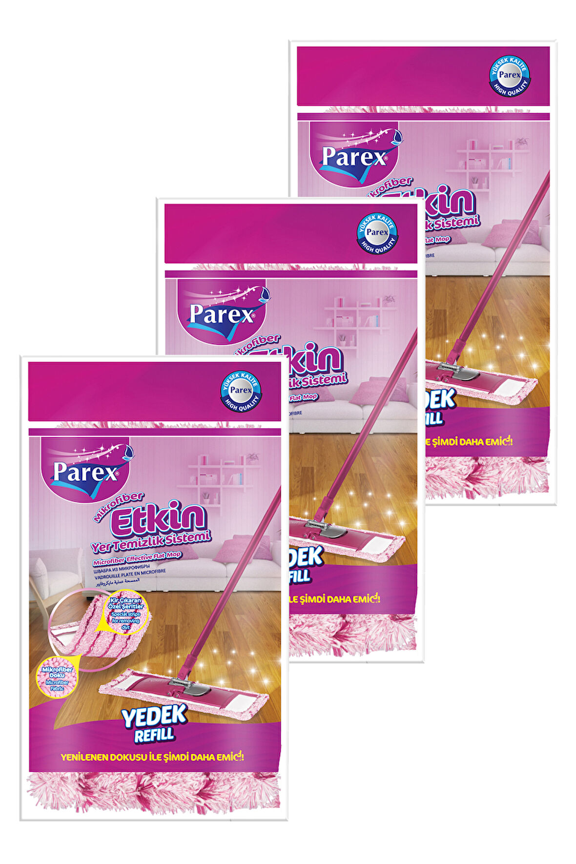 Etkin Yer Temizlik Sistemi Mikrofiber Yedeği Üçlü Paket