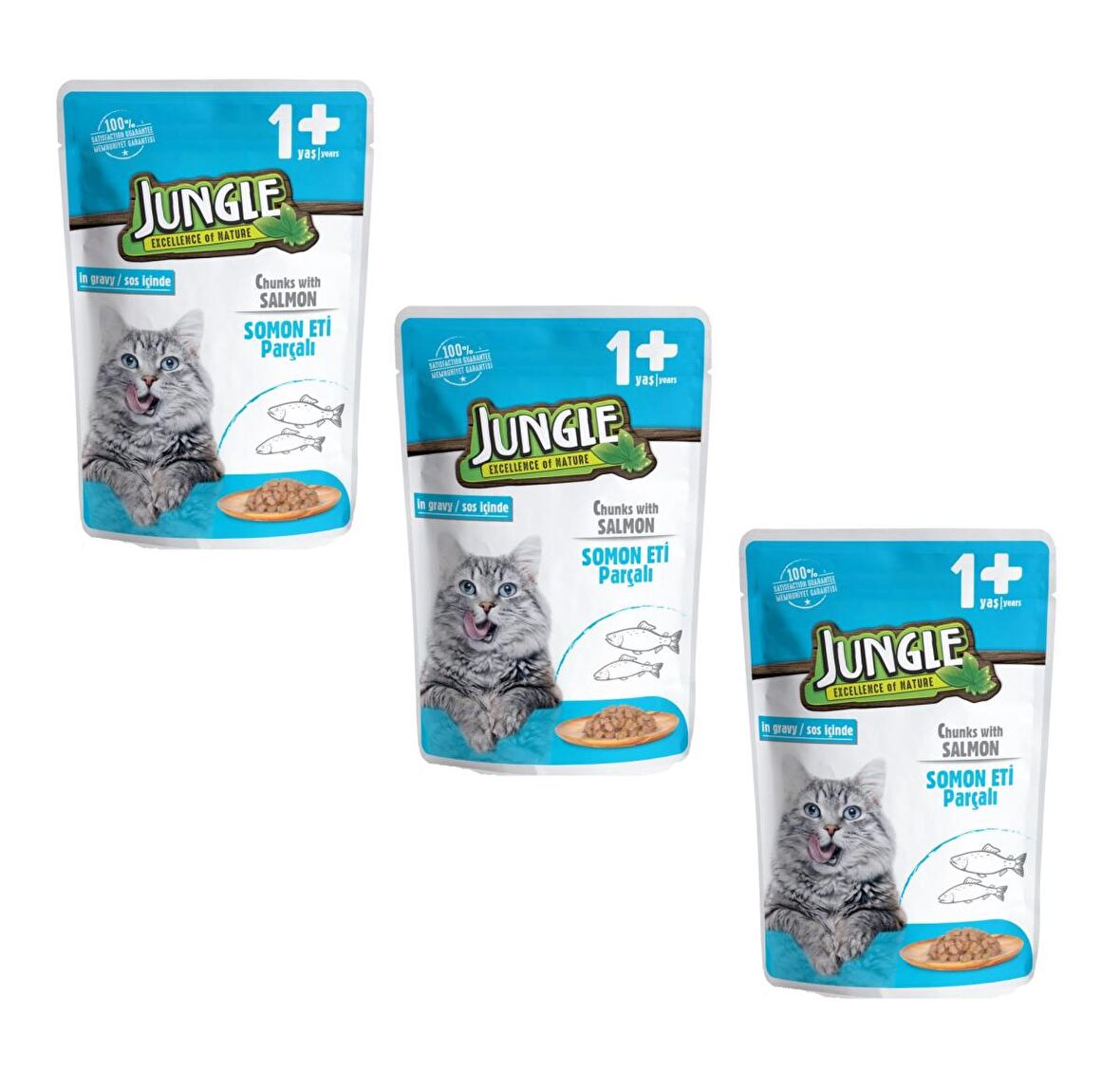 Jungle Pouch Gravy Soslu Somonlu Yaş Kedi Maması 100 Gr (3 ADET)