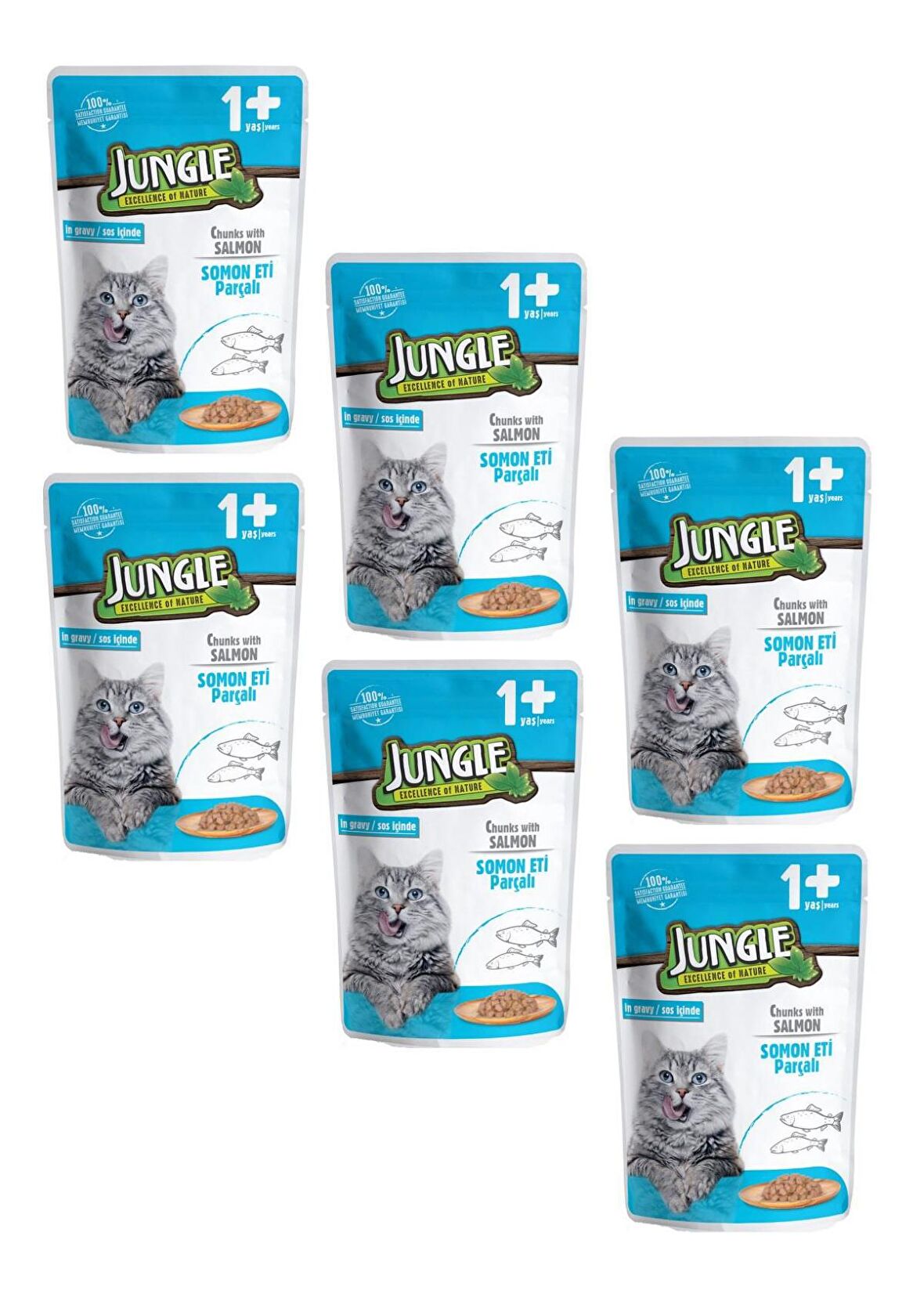 Jungle Pouch Gravy Soslu Somonlu Yaş Kedi Maması 100 Gr (6 ADET)