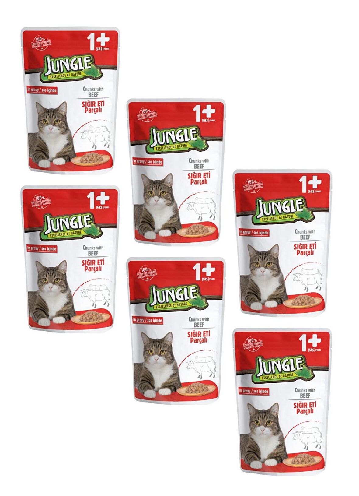 Jungle Pouch Gravy Soslu Biftekli Yaş Kedi Maması 100 Gr (6 ADET)