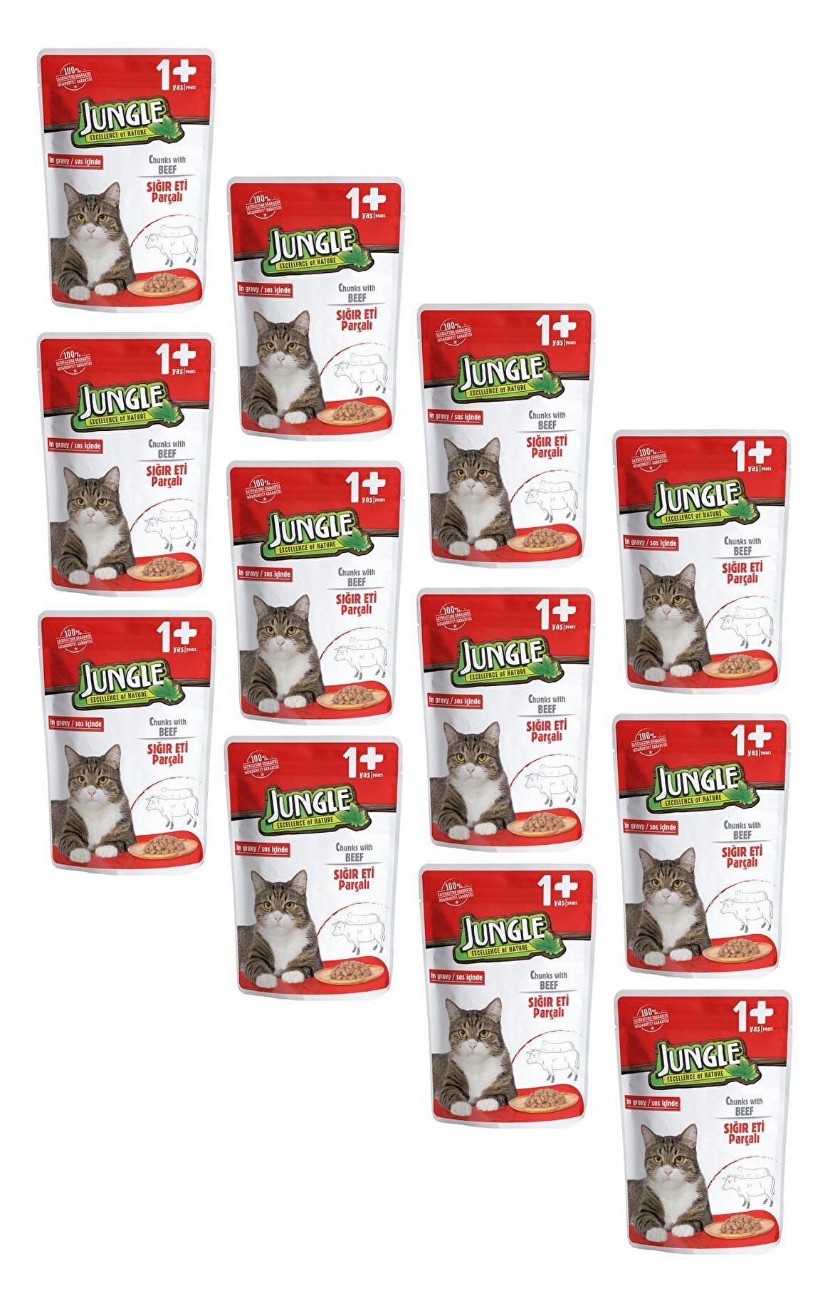 Jungle Pouch Gravy Soslu Biftekli Yaş Kedi Maması 100 Gr (12 ADET)