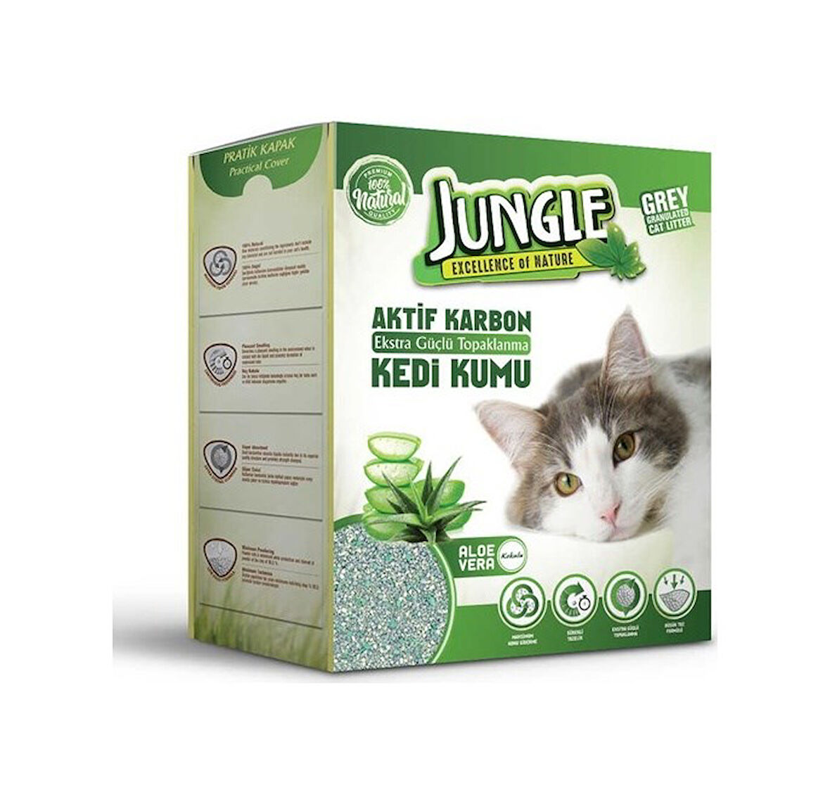 Jungle Aktif Karbonlu Aloe Vera Kokulu Gri İnce Topaklaşan Kedi Kumu 3 x 6 Lt