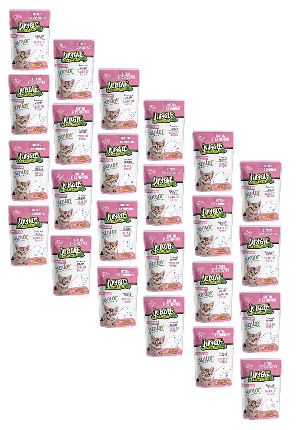 Jungle Pouch Kitten Junior Tavuklu Yavru Kedi Maması 100 Gr (24 ADET)