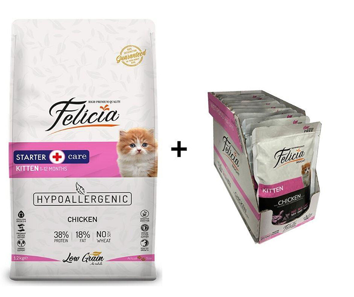 Felicia Yavru Tavuklu Kedi Maması 12 kg + 12 Adet Felicia Tavuklu Yavru Yaş Mama 85 Gr