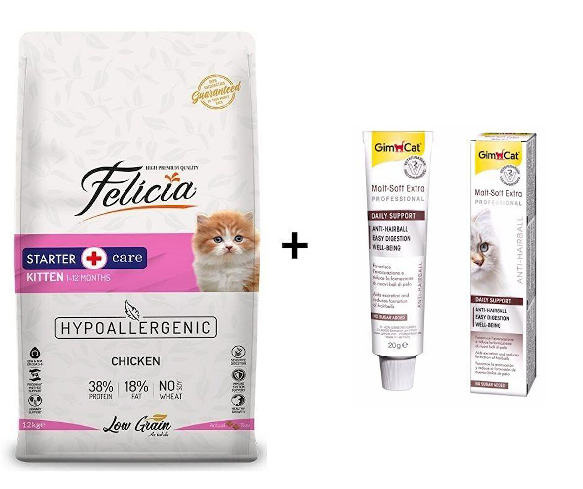 Felicia Kitten Tavuklu Yavru Kedi Maması 12 kg + GimCat Malt Soft Extra 20 gr