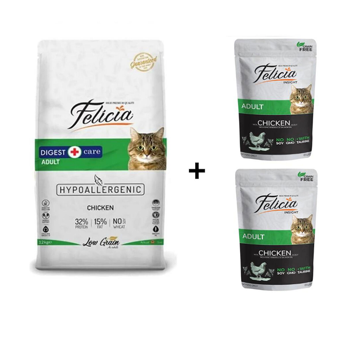 Felicia Tavuklu Yetişkin Kedi Maması 2 kg + 2 Adet Yaş Mama