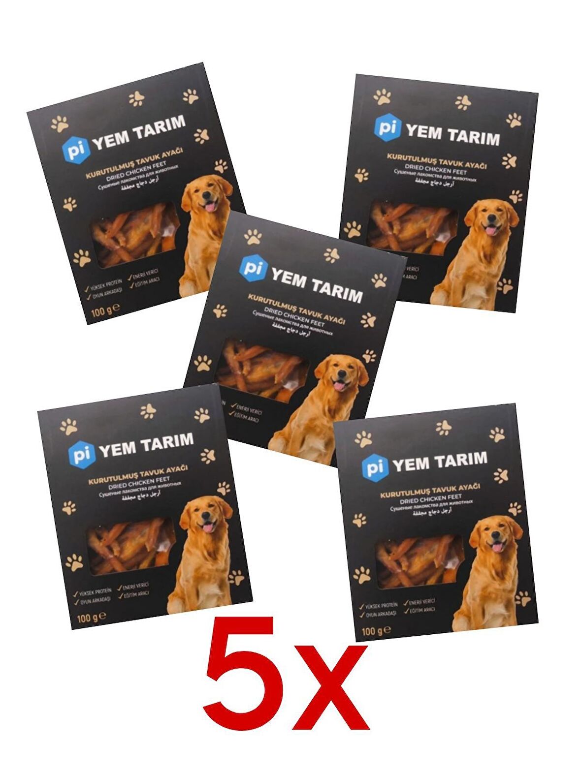 Pi Yem Tarım Kurutulmuş Tavuk Ayağı Kemik Köpek Ödülü 5 x 100 g