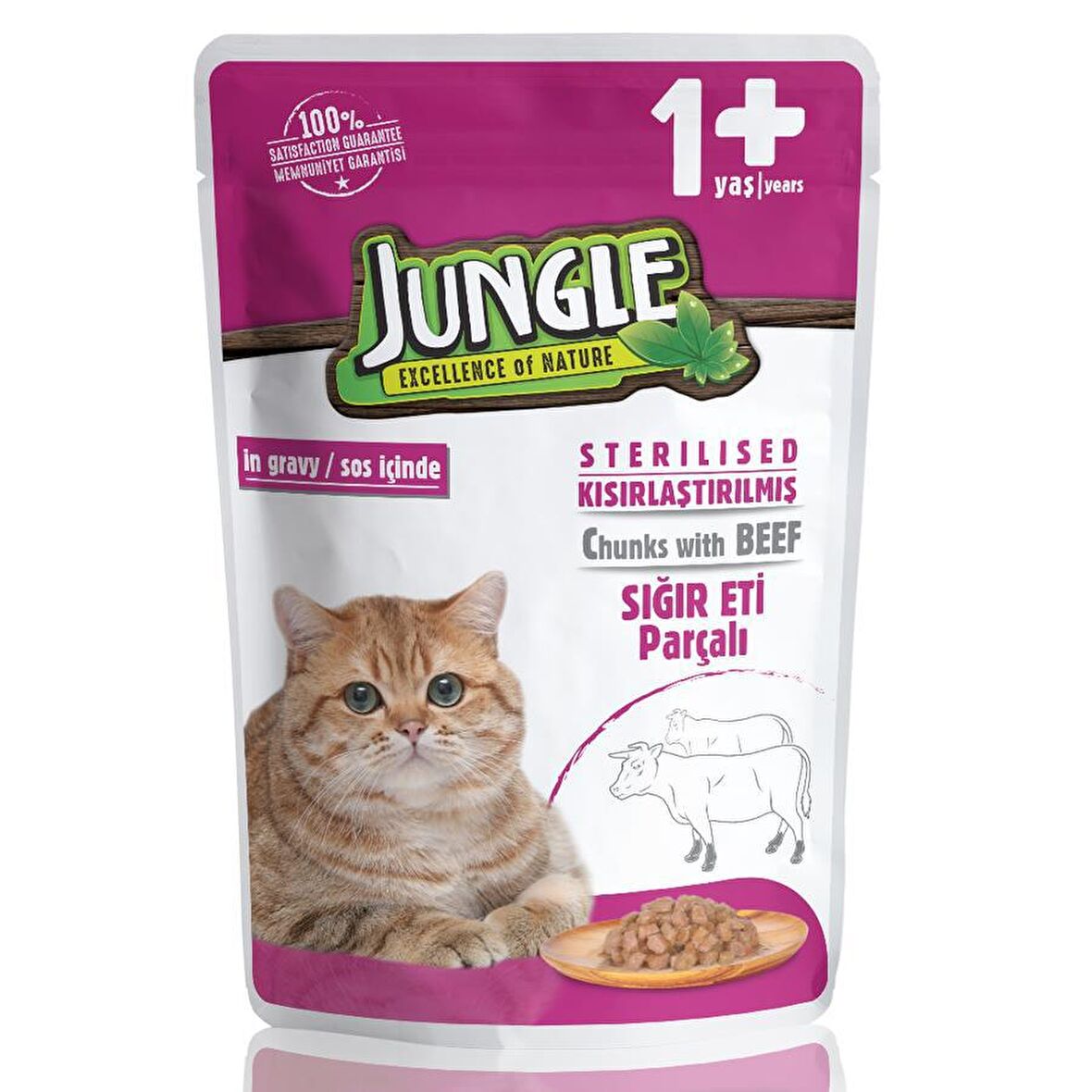 Jungle Pouch Kısırlaştırılmış Gravy Soslu Biftekli Yaş Kedi Maması 100 Gr