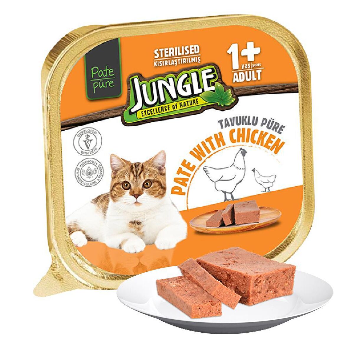 Jungle yetişkin kısırlaştırılmış kedi püresi 100gr tavuklu