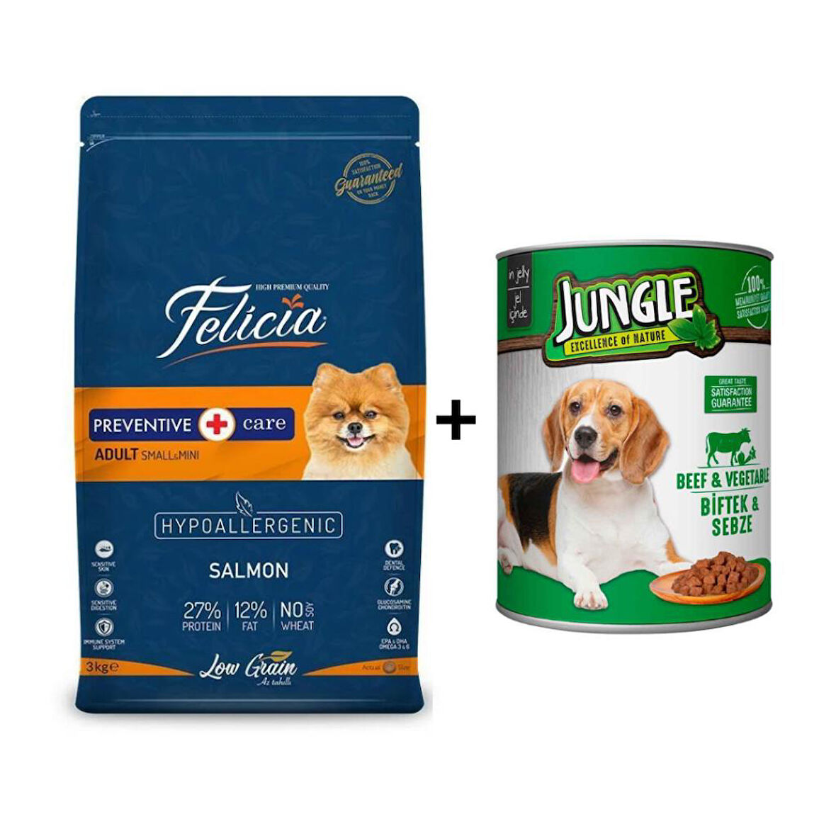 Felicia Somonlu Yetişkin Small/Mini Köpek Maması 3 Kg + 1 Adet Yaş Mama