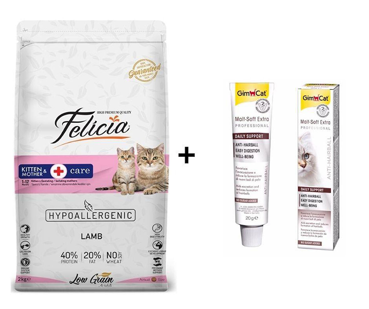 Felicia Kitten Kuzulu Yavru Kedi Maması 2 Kg + GimCat Malt Soft Extra 20 gr