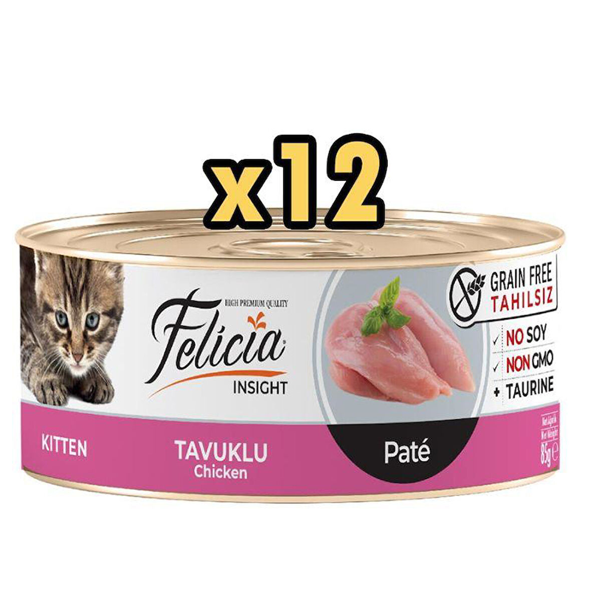 Felicia Tahılsız Tavuklu Kıyılmış Yavru Kedi Konservesi 85 Gr X 12 Adet