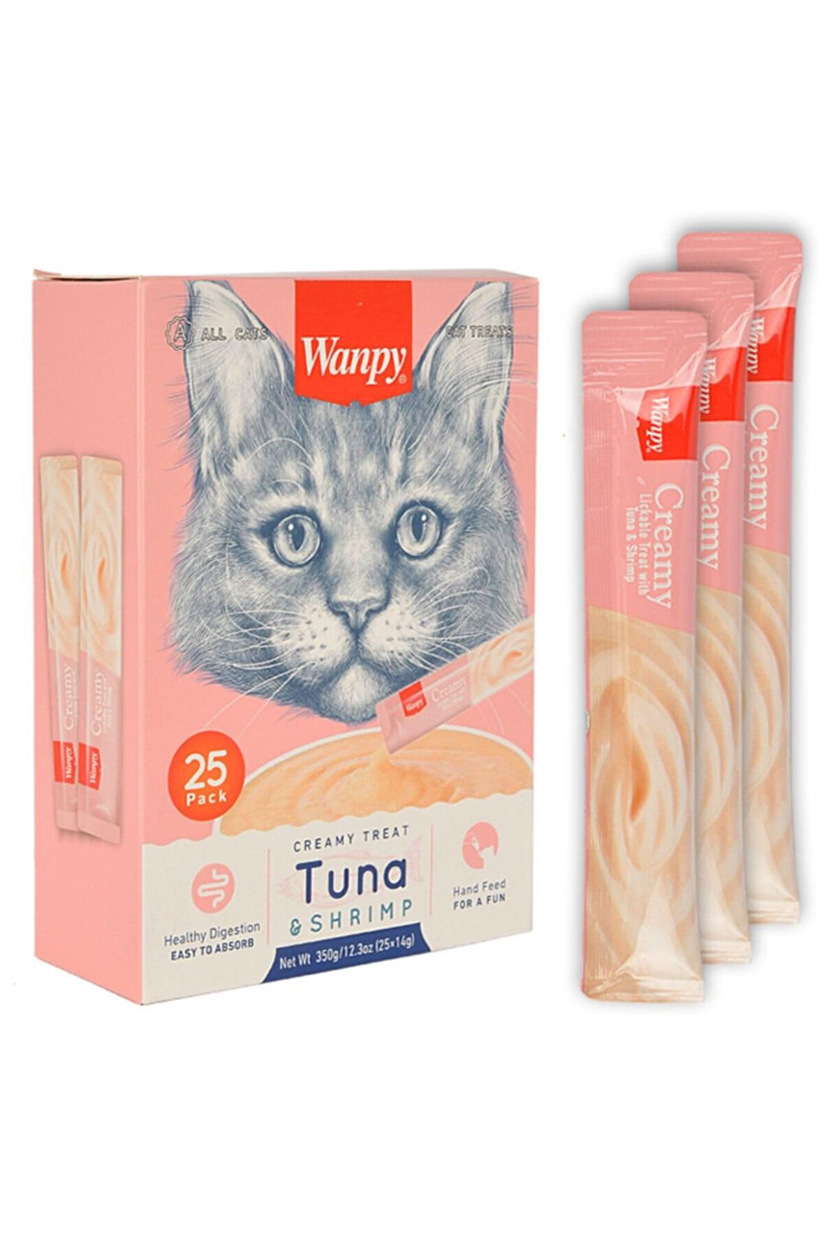 Wanpy Creamy Treat Tuna Karides - Ton Balıklı Krema Yetişkin Kedi Ödülü 25x14 g 