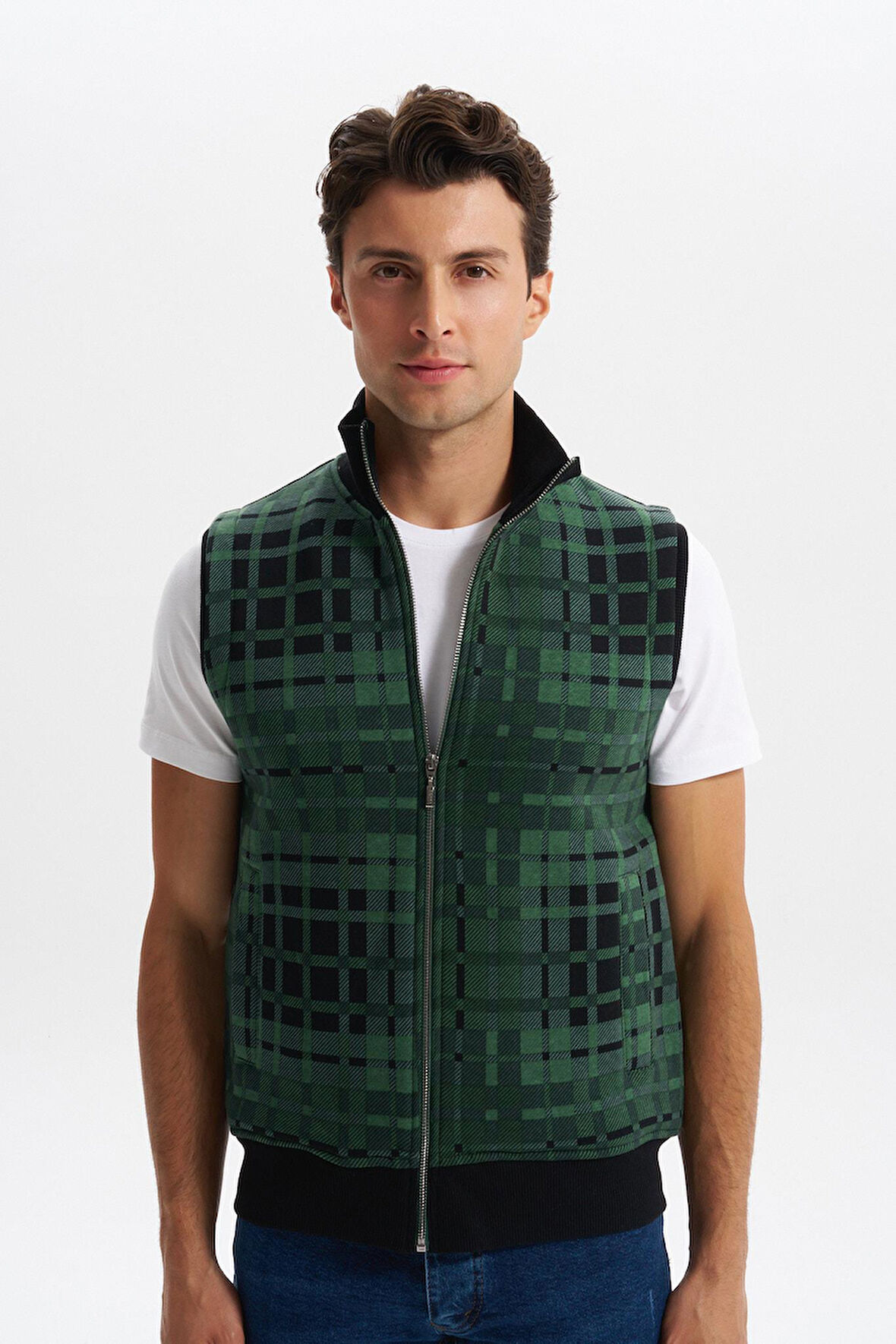 Arma Erkek Slim Fit Örme Desenli 3 İplik Şardonlu Dik Yaka Yelek – %70 Pamuk %30 Polyester Y6SSO9490 