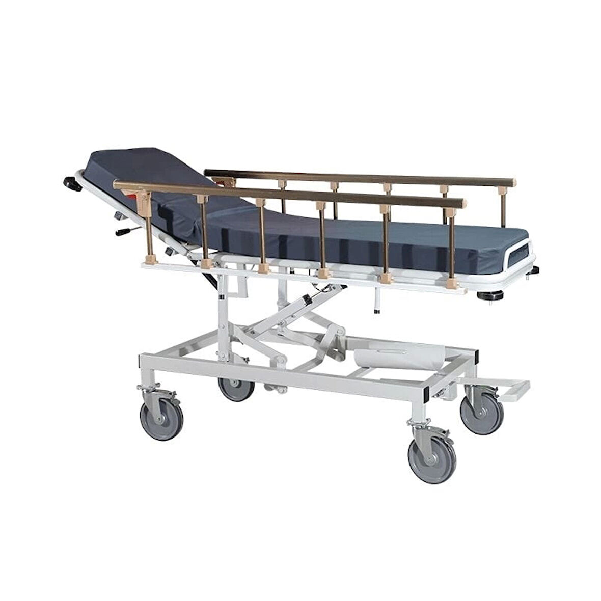 Acil Müdahale Sedyesi | Trendelenburg Özellikli, Hidrolik Ayarlı, Alüminyum Korkuluklu E-215