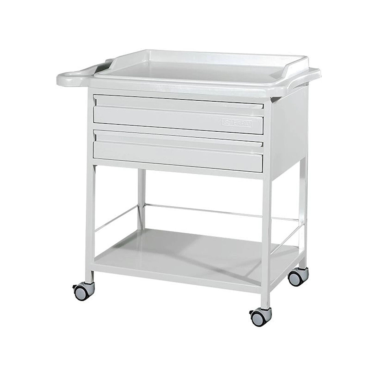 2 Çekmeceli Pansuman Arabası | ABS Tezgahlı, Metal Gövde, Antistatik Tekerlekli E-236