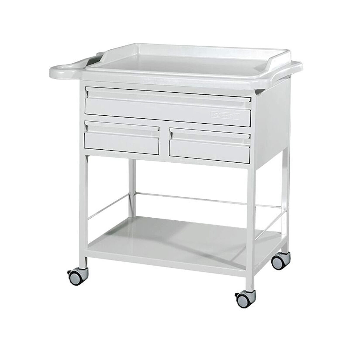 3 Çekmeceli Pansuman Arabası | ABS Antibakteriyel Üst Tezgahlı, Metal Gövde, Antistatik Tekerlekli E-237