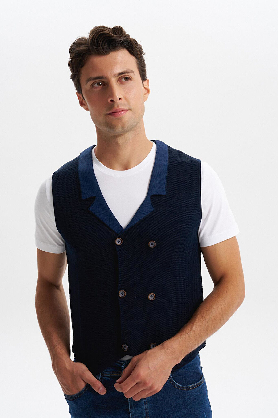 Arma Erkek Slim Fit Örme Likralı Pike Yelek – Kısa Kollu, %90 Akrilik %10 Wool K0YYO0857 