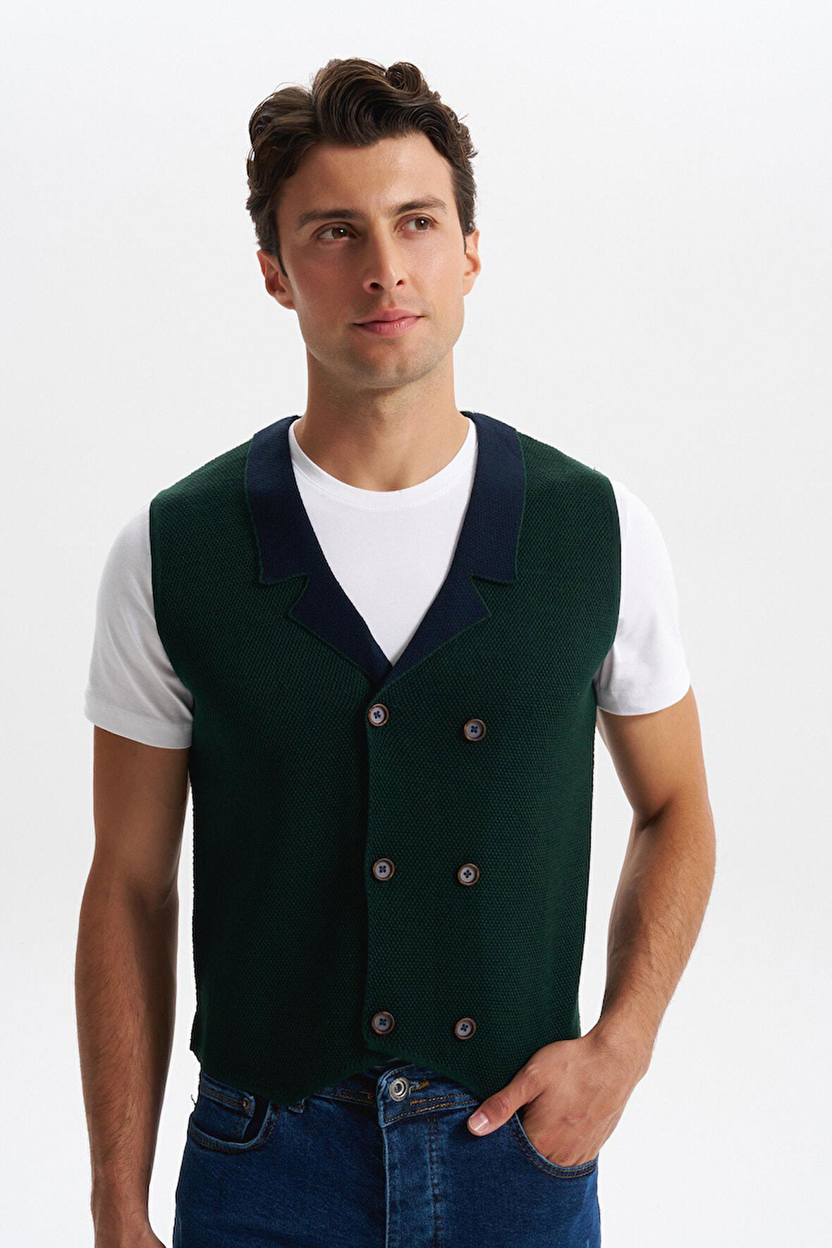 Arma Erkek Slim Fit Örme Likralı Pike Yelek – Kısa Kollu, %90 Akrilik %10 Wool K0YYO0857 