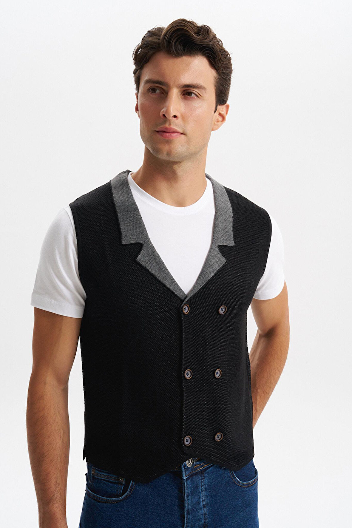 Arma Erkek Slim Fit Örme Likralı Pike Yelek – Kısa Kollu, %90 Akrilik %10 Wool K0YYO0857 