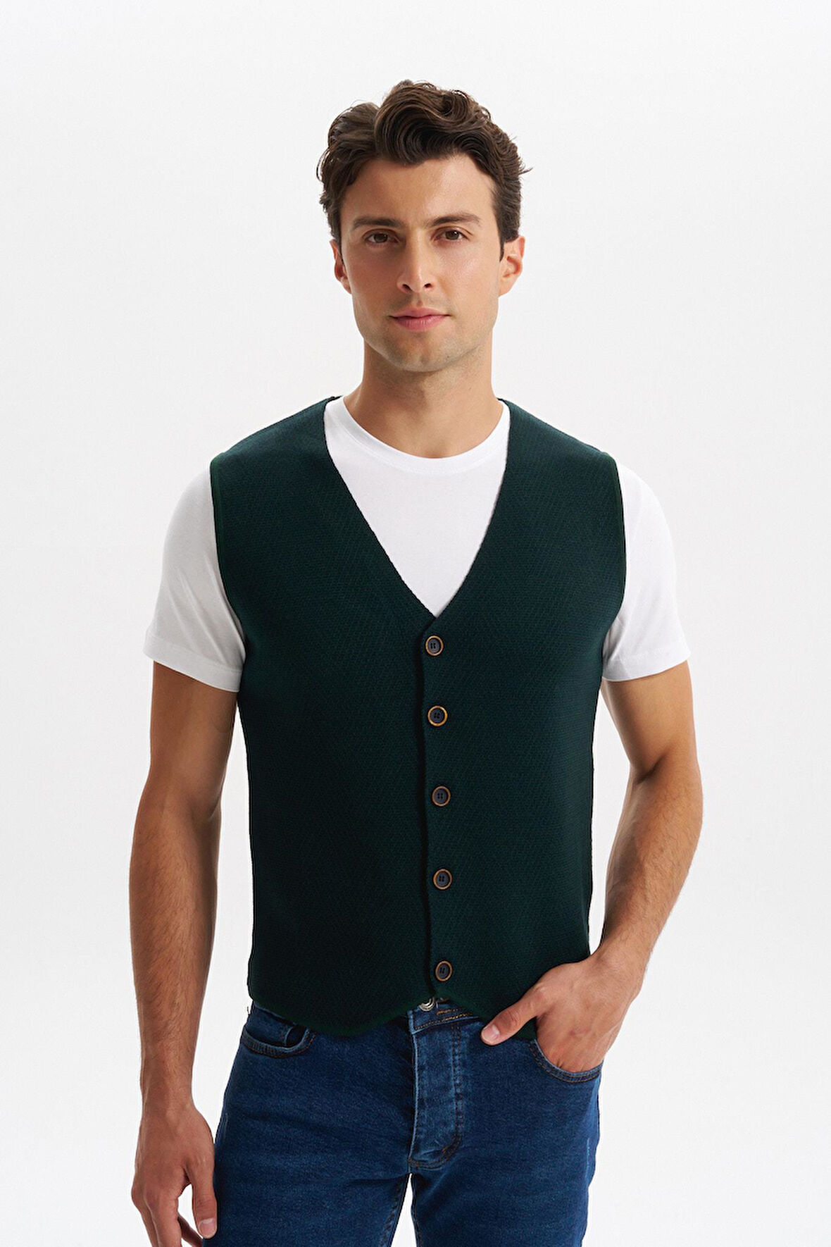 Arma Erkek Slim Fit Örme Likralı Pike Triko Yelek – Kısa Kollu, %90 Akrilik %10 Wool K0YYO0858 