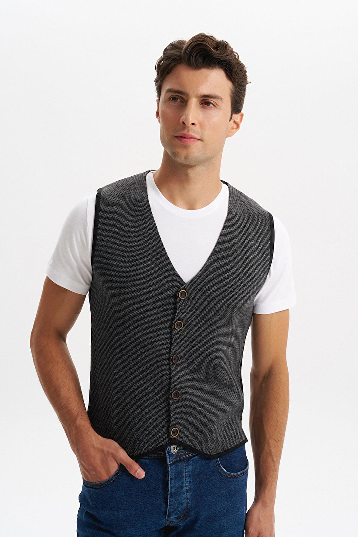 Arma Erkek Slim Fit Örme Likralı Pike Triko Yelek – Kısa Kollu, %90 Akrilik %10 Wool K0YYO0858 