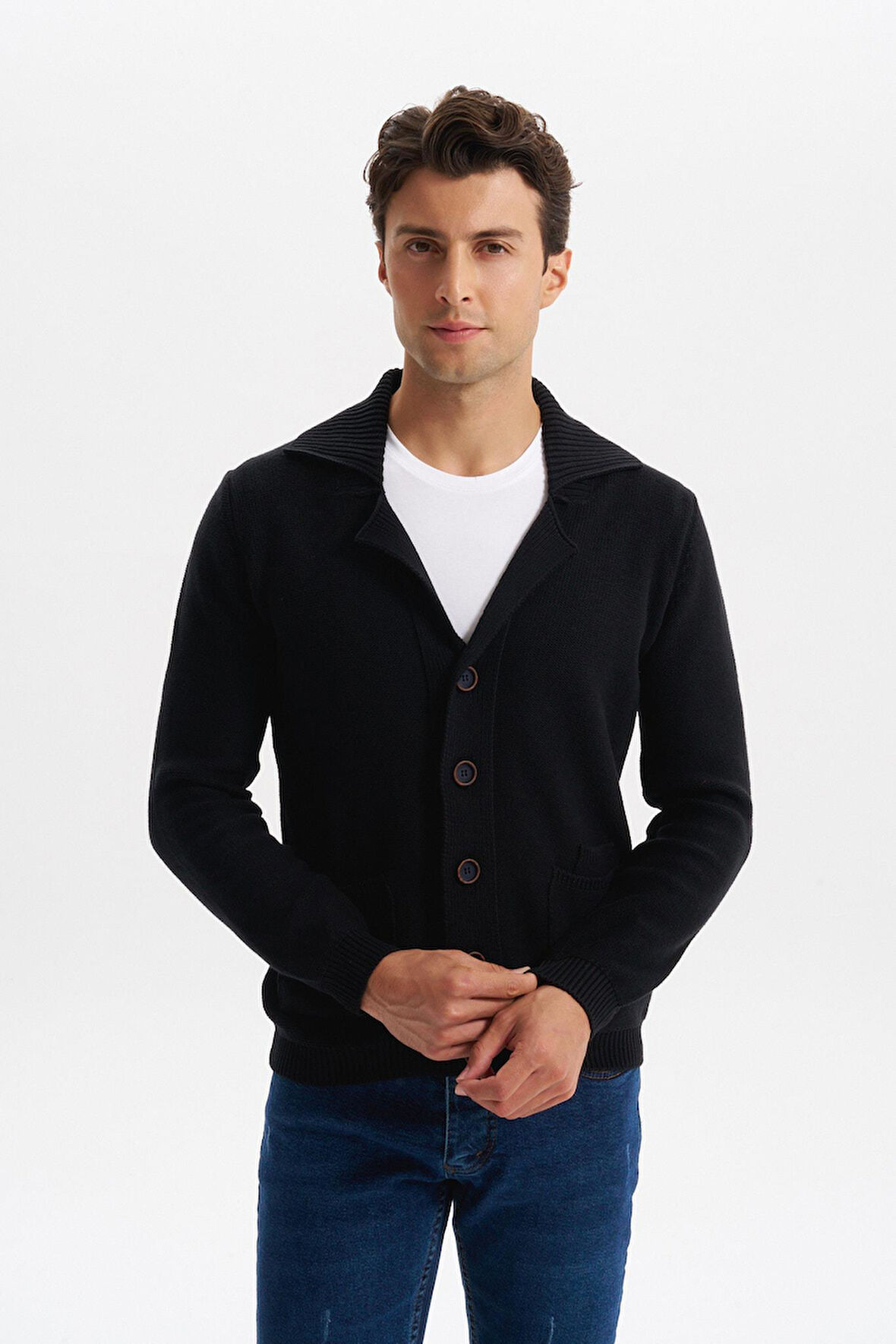 Arma Erkek Slim Fit Örme Likralı Pike Şal Yaka Düğmeli Triko Hırka – %50 Pamuk %50 Akrilik K0HTO0859 