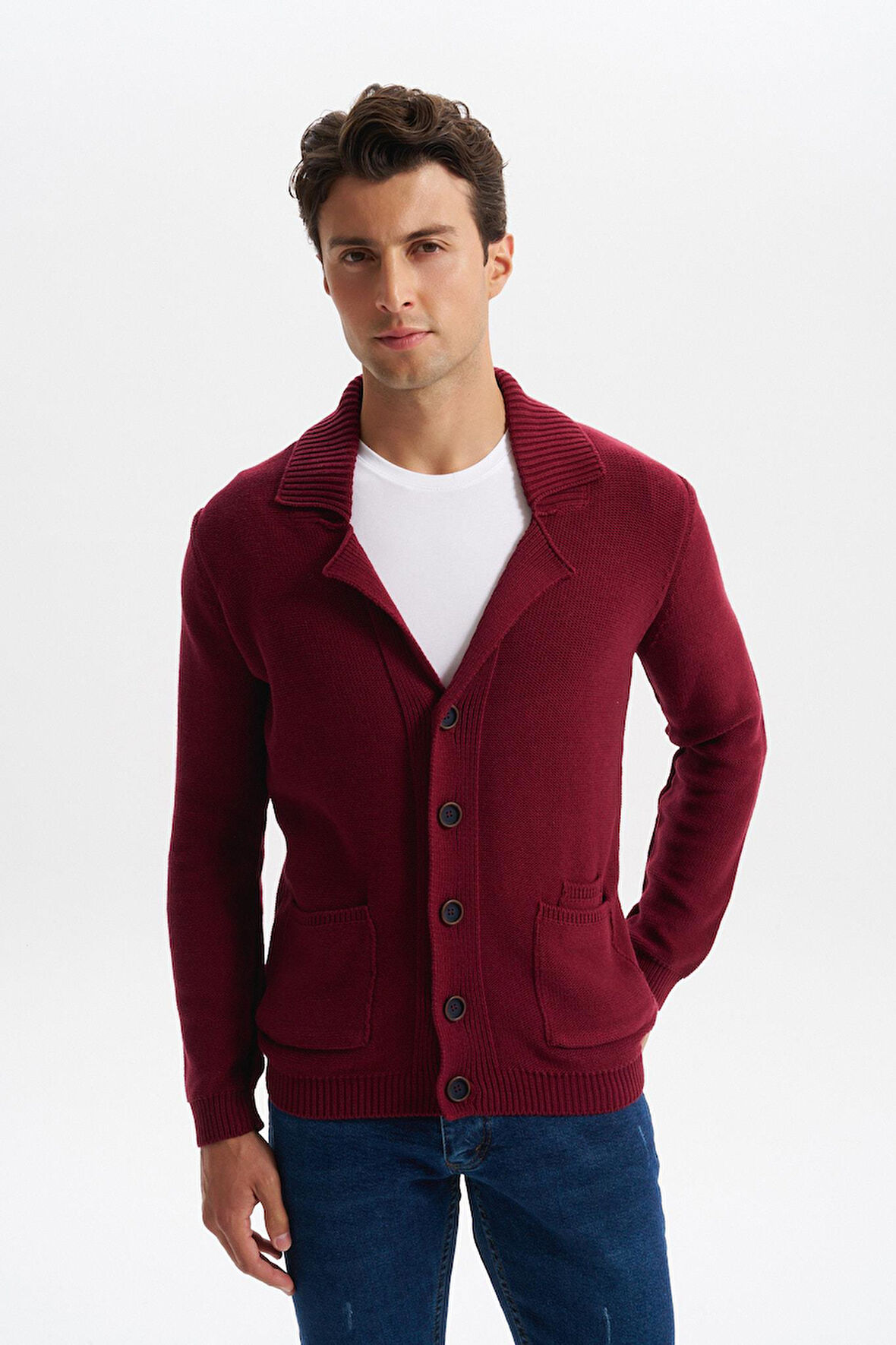 Arma Erkek Slim Fit Örme Likralı Pike Şal Yaka Düğmeli Triko Hırka – %50 Pamuk %50 Akrilik K0HTO0859 