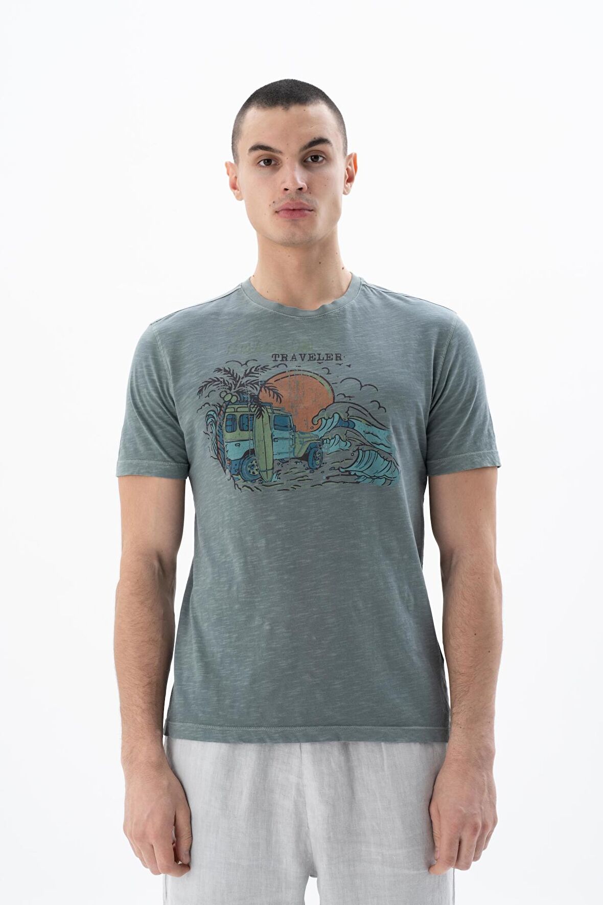 Arma Erkek Regular Fit Parça Boyama Bisiklet Yaka Tişört 