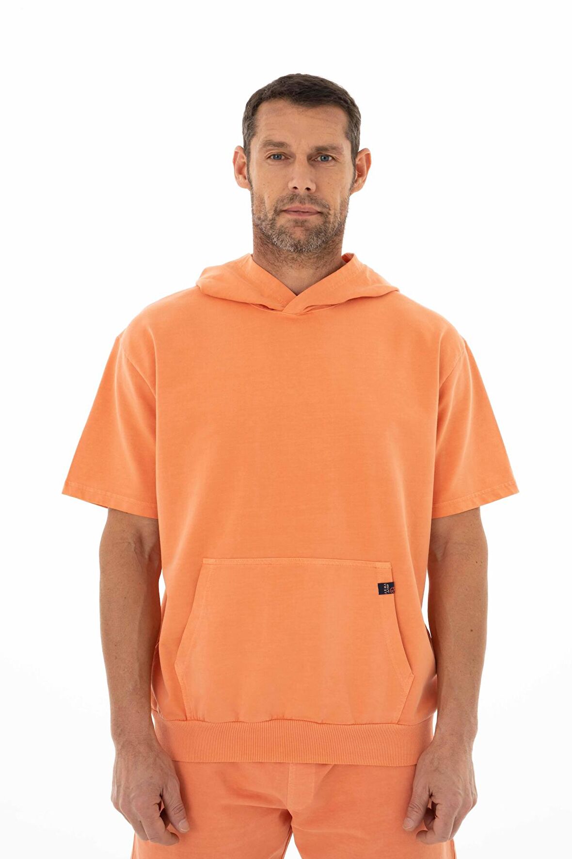 Arma Erkek Oversize Kısa Kollu Kanguru Cepli Kapşonlu Sweatshirt 