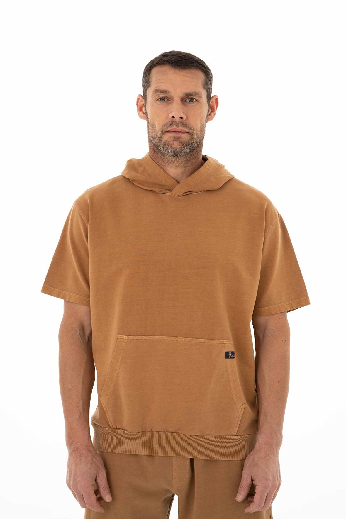 Arma Erkek Oversize Kısa Kollu Kanguru Cepli Kapşonlu Sweatshirt 