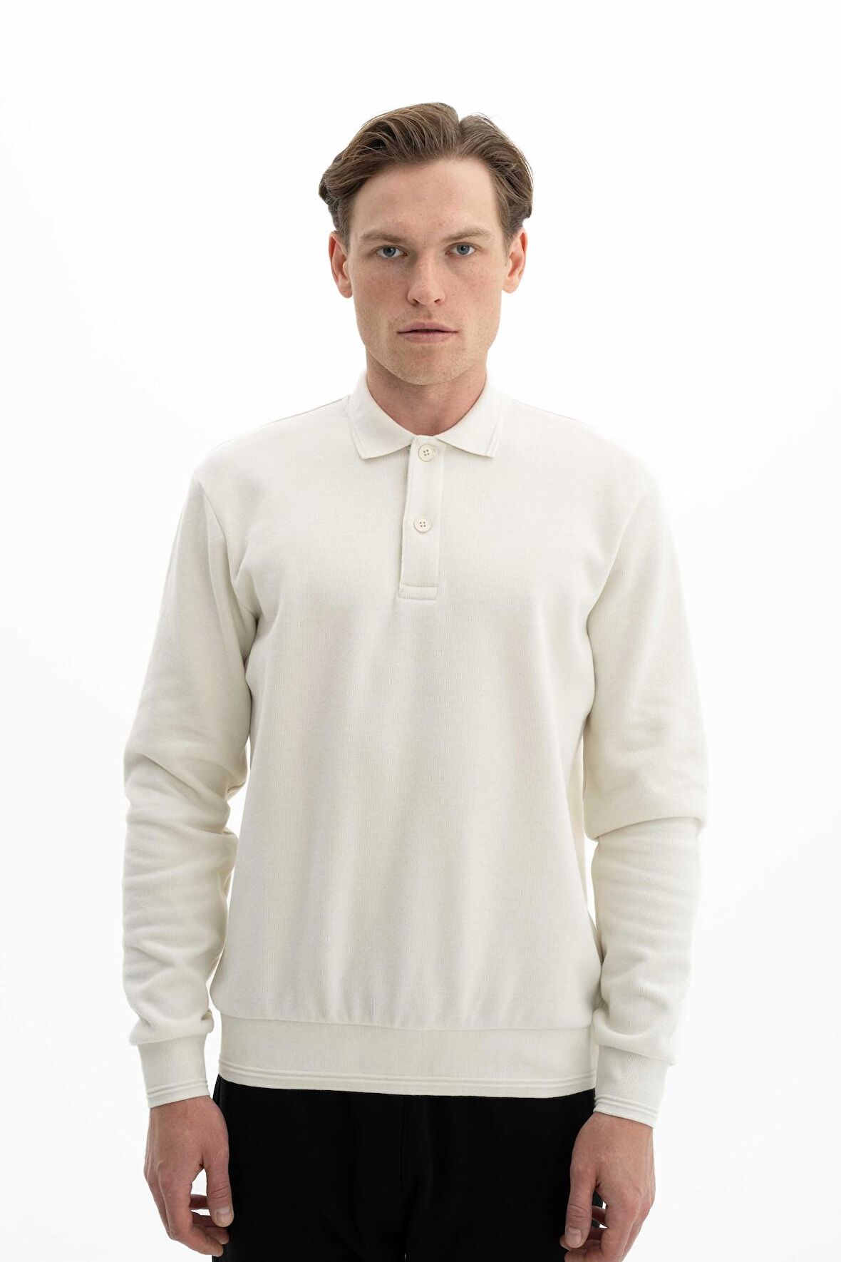 Arma Erkek Regular Fit Kazak Selanik Kumaş Polo Yaka Düğmeli Sweatshirt 