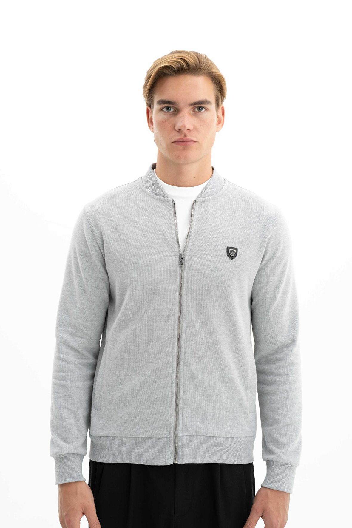 Arma Erkek Kolej Yaka Selanik Basic Slim Fit Tam Fermuar Sweatshirt Mont 