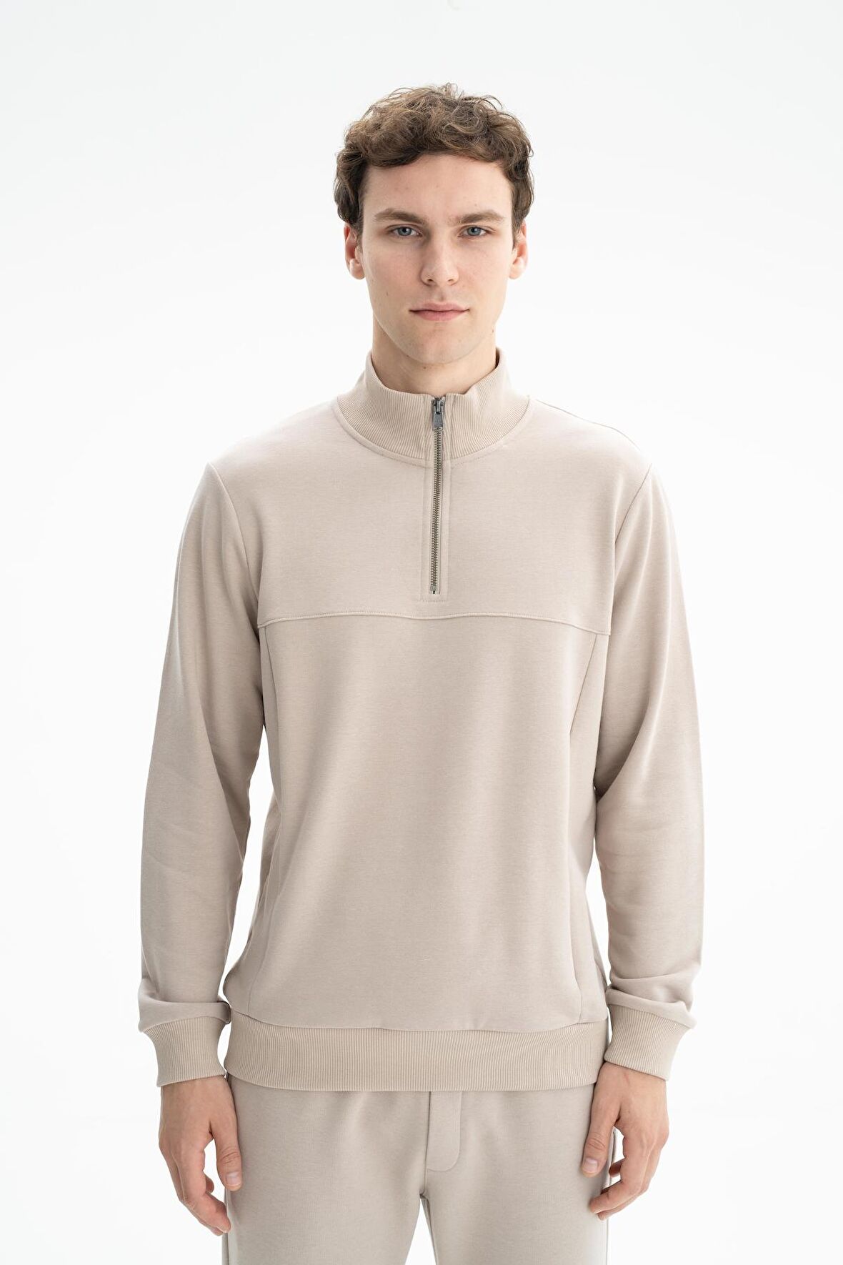 Arma Erkek Regular Fit Şardonsuz 3 iplik Fermuar Cepli Dik Yakalı Yarım Fermuar Sweatshirt 