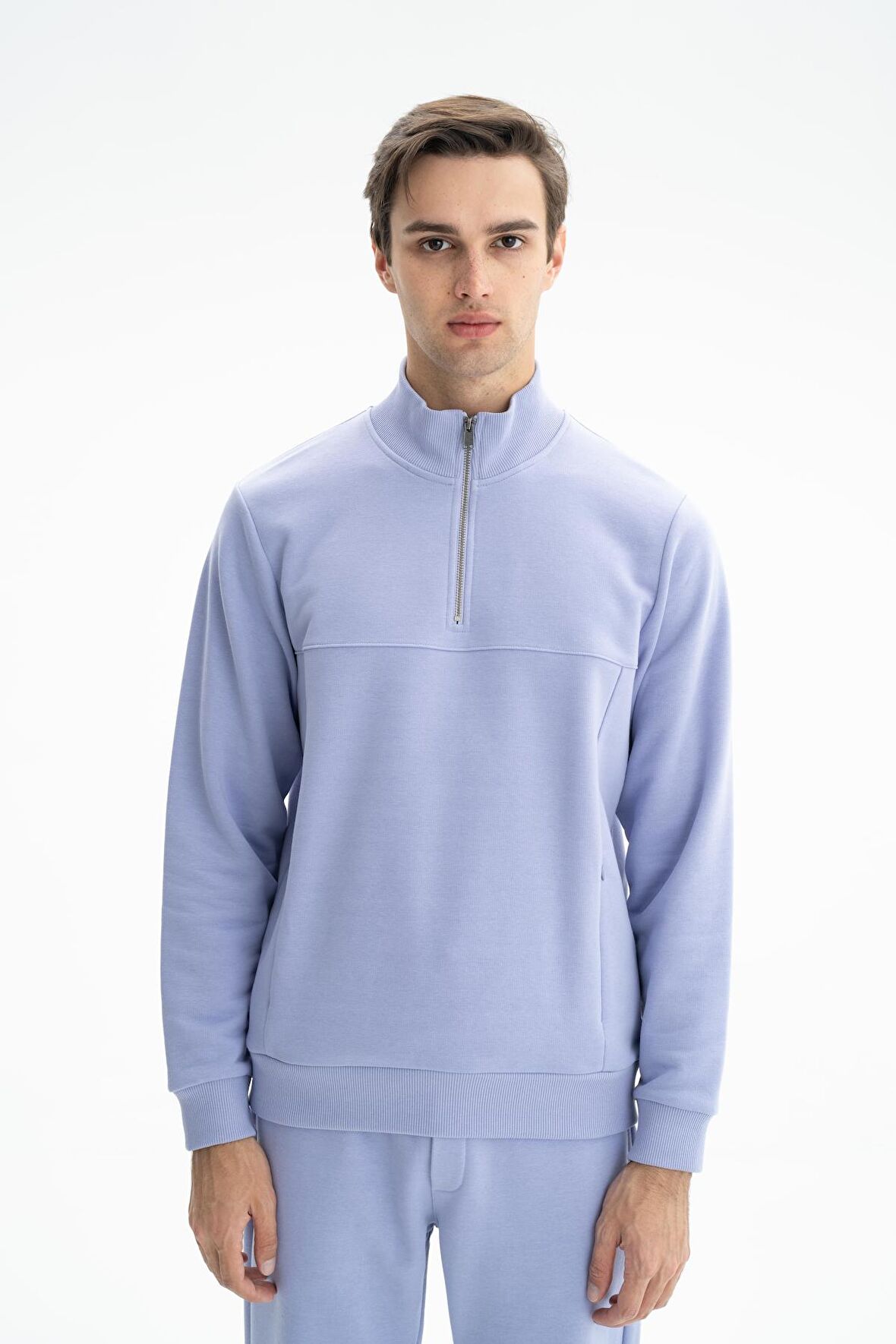 Arma Erkek Regular Fit Şardonsuz 3 iplik Fermuar Cepli Dik Yakalı Yarım Fermuar Sweatshirt 