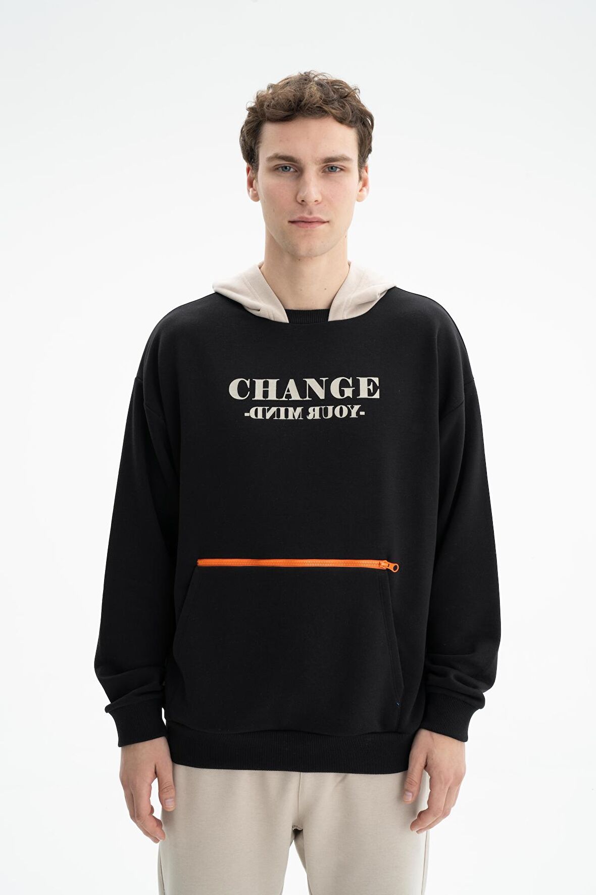 Arma Erkek Oversize Şardonsuz 3 İplik Kanguru Cepli Kapşonlu Sweatshirt 