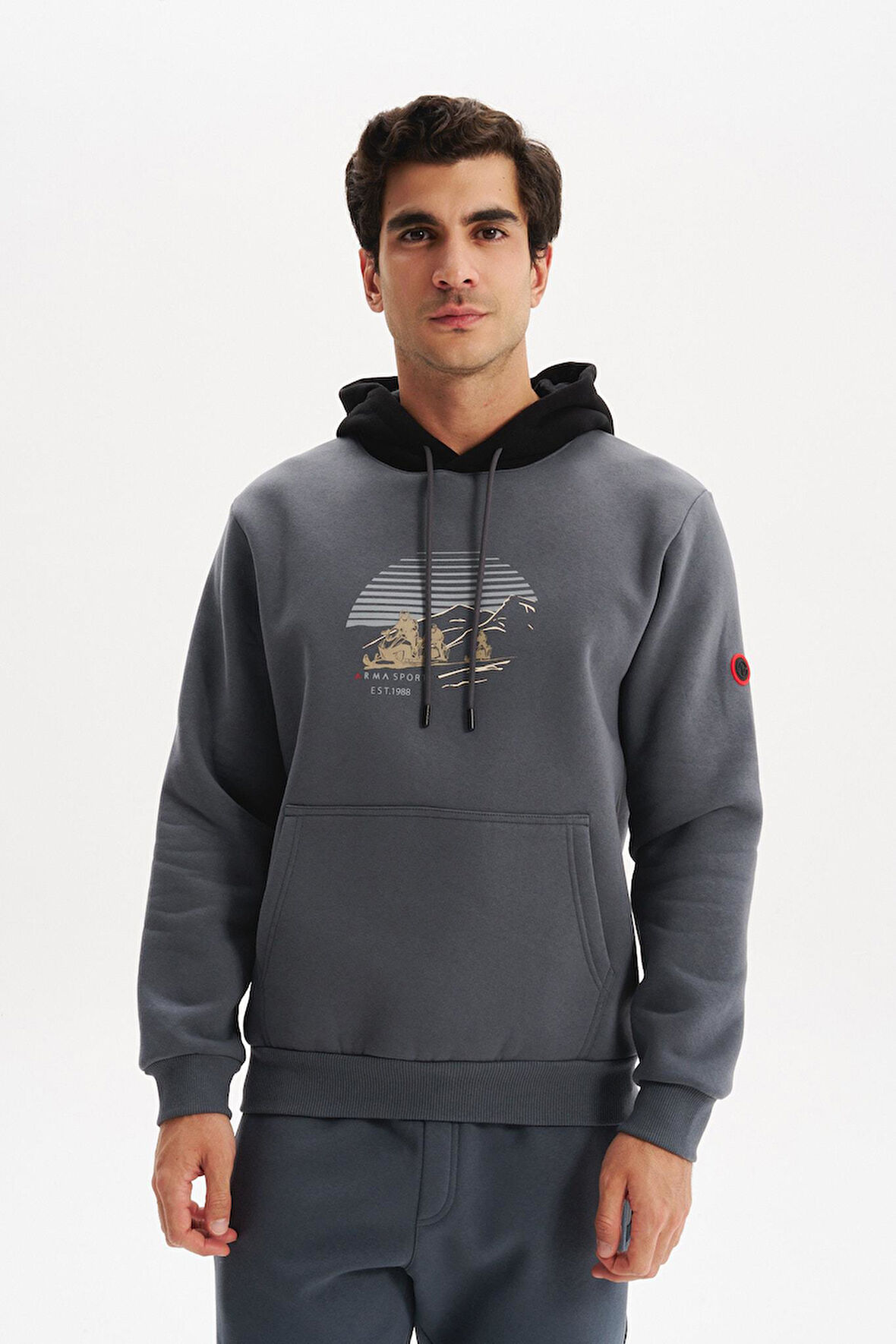 Arma Erkek Kapüşonlu Sweatshirt – Örme 3 İplik Şardonlu, Yazı Baskılı,Cepsiz, Sade ve Şık, Regular Fit K30254628901 