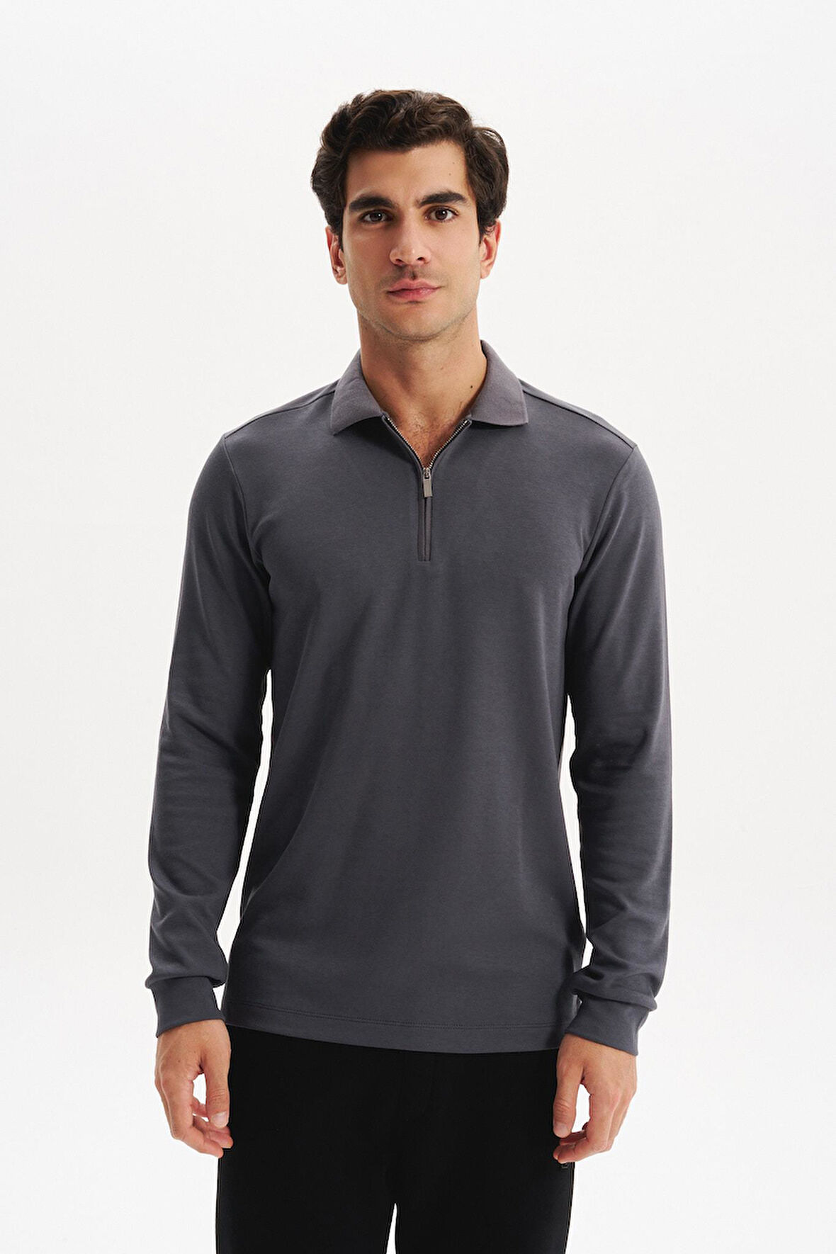 Arma Erkek Basic Slim Fit Fermuarlı Polo Yaka Sweatshirt – İnce Modal Pamuk Elastan Karışımlı Örme İnterlok Kumaş K30554989002 