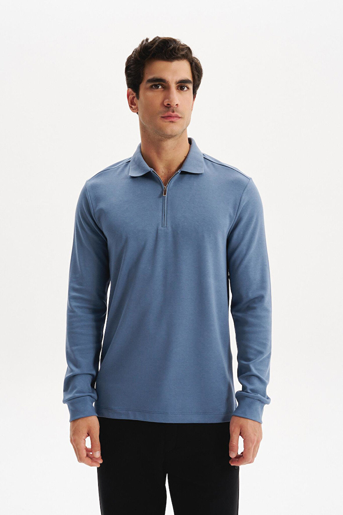 Arma Erkek Basic Slim Fit Fermuarlı Polo Yaka Sweatshirt – İnce Modal Pamuk Elastan Karışımlı Örme İnterlok Kumaş K30554989002 