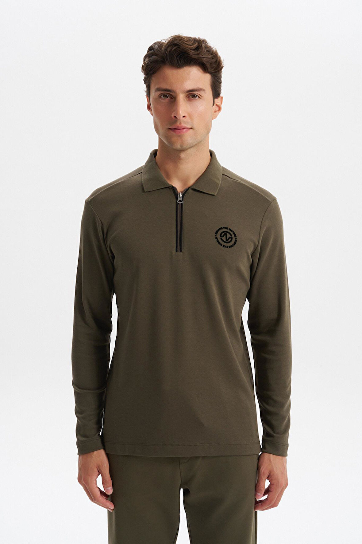 Arma Erkek Slim Fit Fermuarlı Polo Yaka Sweatshirt – İnce Modal Pamuk Elastan Karışımlı Örme İnterlok Kumaş K30554989102 