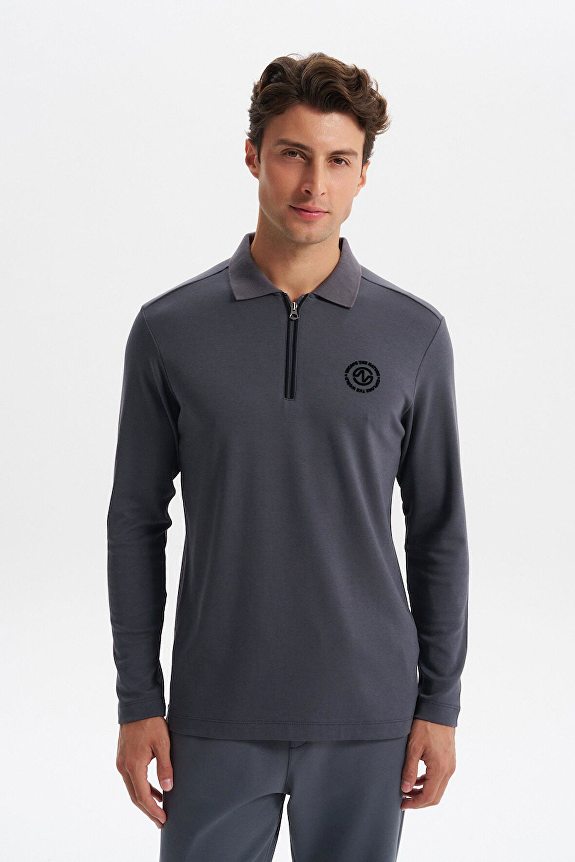 Arma Erkek Slim Fit Fermuarlı Polo Yaka Sweatshirt – İnce Modal Pamuk Elastan Karışımlı Örme İnterlok Kumaş K30554989102 