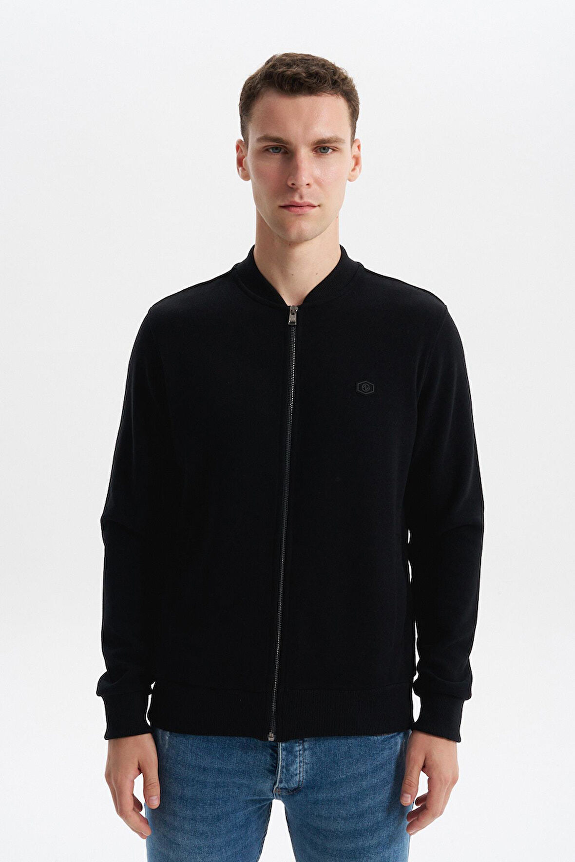 Arma Erkek Slim Fit Selanik Kumaş Tam Fermuar Fleto Cepli Kapüşonsuz Kolej Yaka Sweatshirt K30324698302 