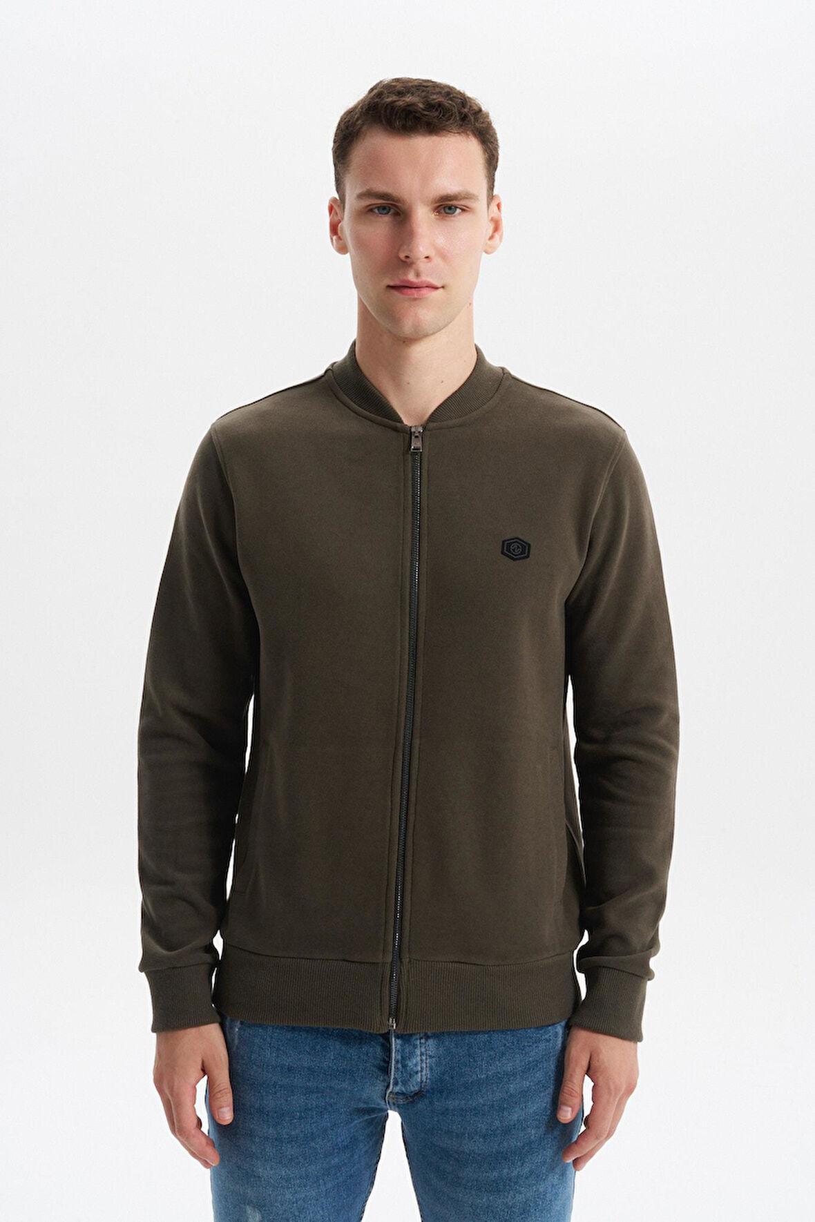 Arma Erkek Slim Fit Selanik Kumaş Tam Fermuar Fleto Cepli Kapüşonsuz Kolej Yaka Sweatshirt K30324698302 