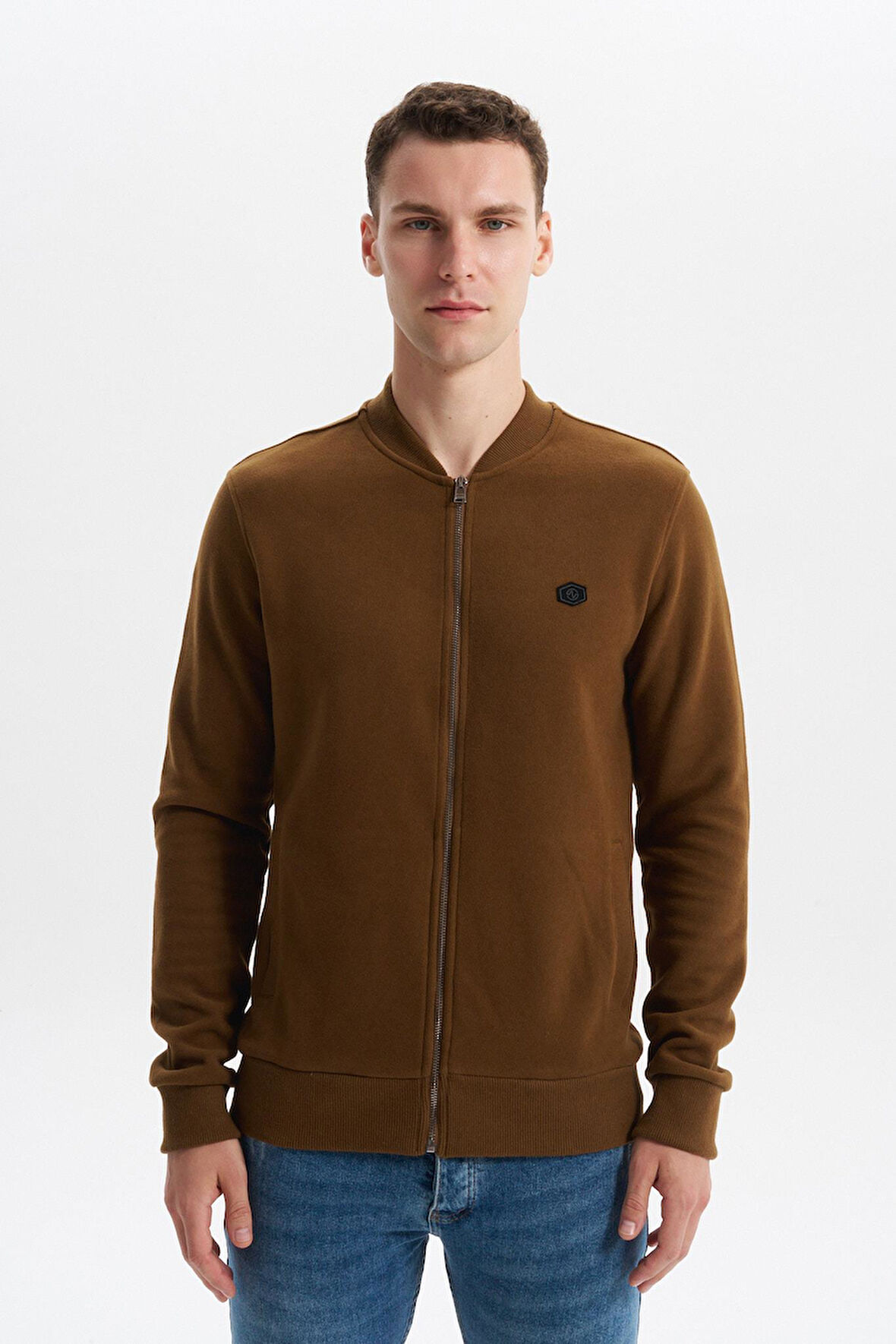 Arma Erkek Slim Fit Selanik Kumaş Tam Fermuar Fleto Cepli Kapüşonsuz Kolej Yaka Sweatshirt K30324698302 