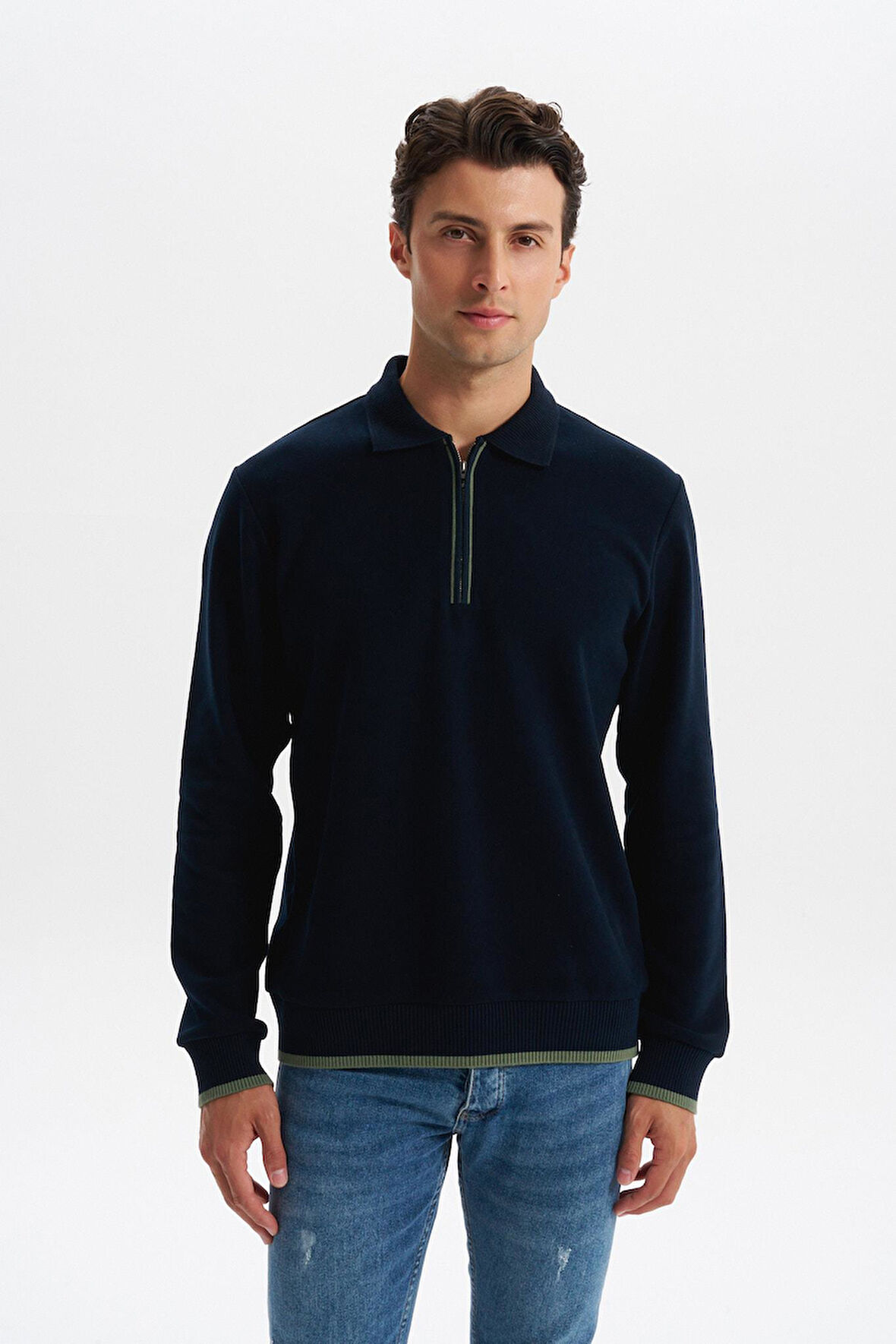 Arma Erkek Selanik Kumaş Polo Yaka Yarım Fermuarlı Regular Fit Sweatshirt Kazak K30554697902 